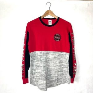 Victorias Secret PINK Sequin Long Sleeve Tee Red Grey Black Colorblock Baddie